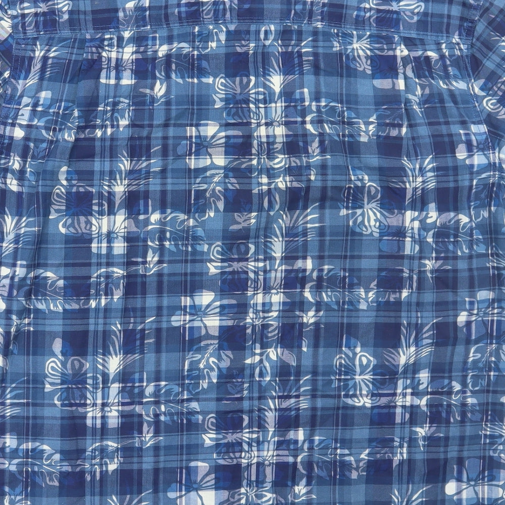 Debenhams Mens Blue Check Cotton Button-Up Size XL Collared Button