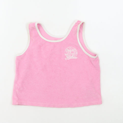 Primark Girls Pink Cotton Basic Tank Size 9-10 Years Round Neck Pullover - Aloha