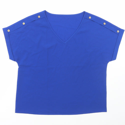 SheIn Womens Blue Polyester Basic Blouse Size L V-Neck