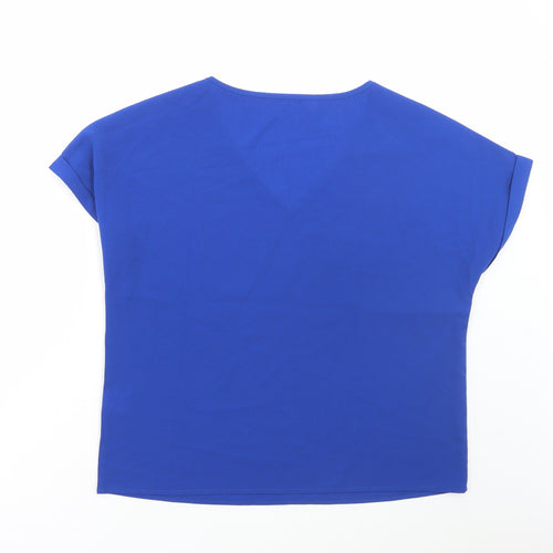 SheIn Womens Blue Polyester Basic Blouse Size L V-Neck