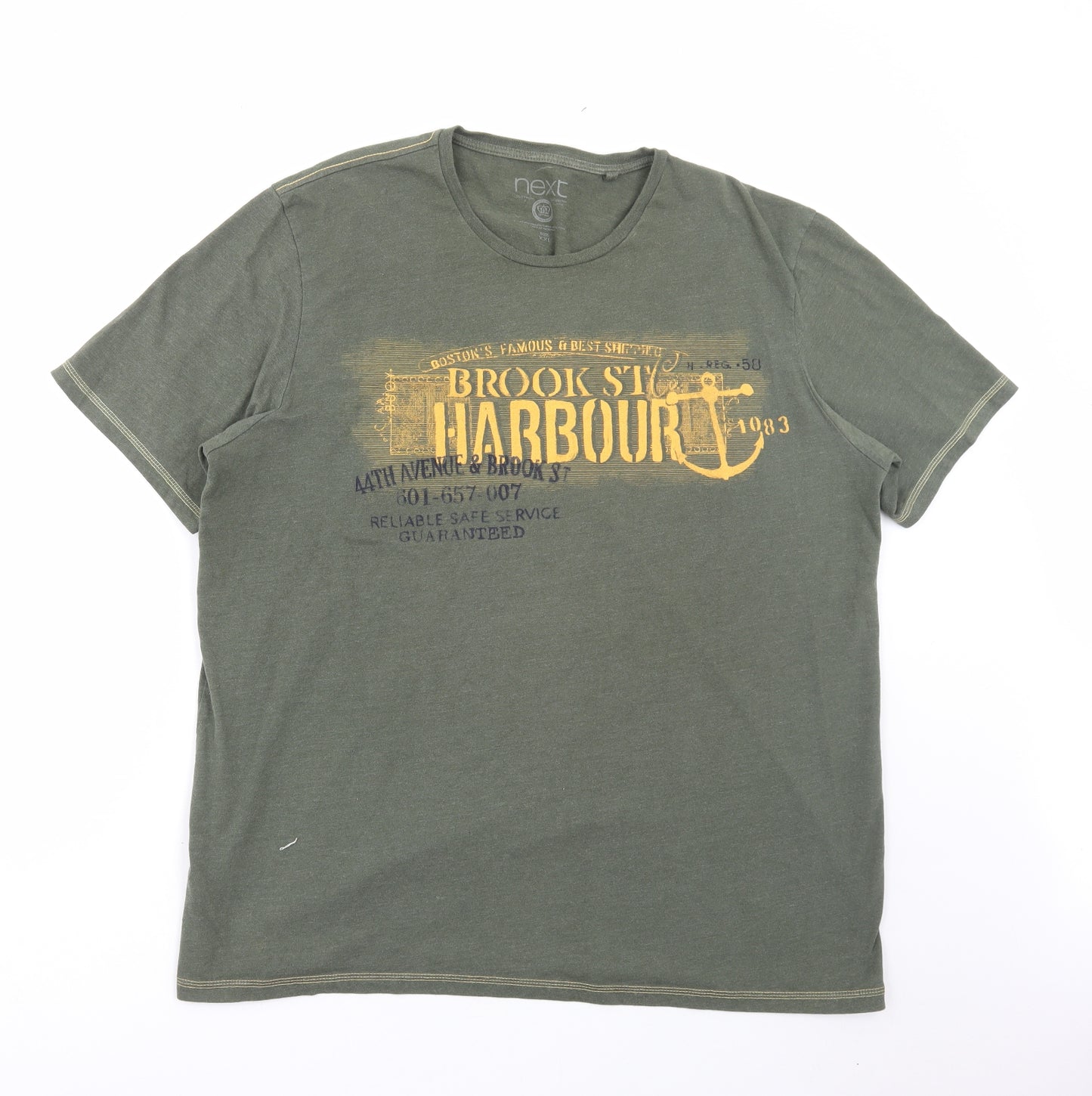 NEXT Mens Green Cotton T-Shirt Size 2XL Round Neck - Harbour