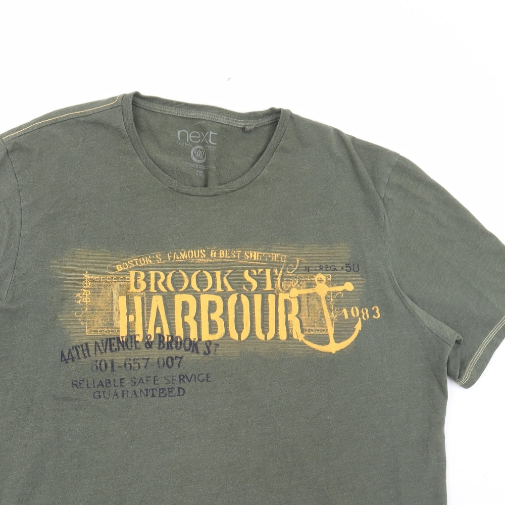 NEXT Mens Green Cotton T-Shirt Size 2XL Round Neck - Harbour