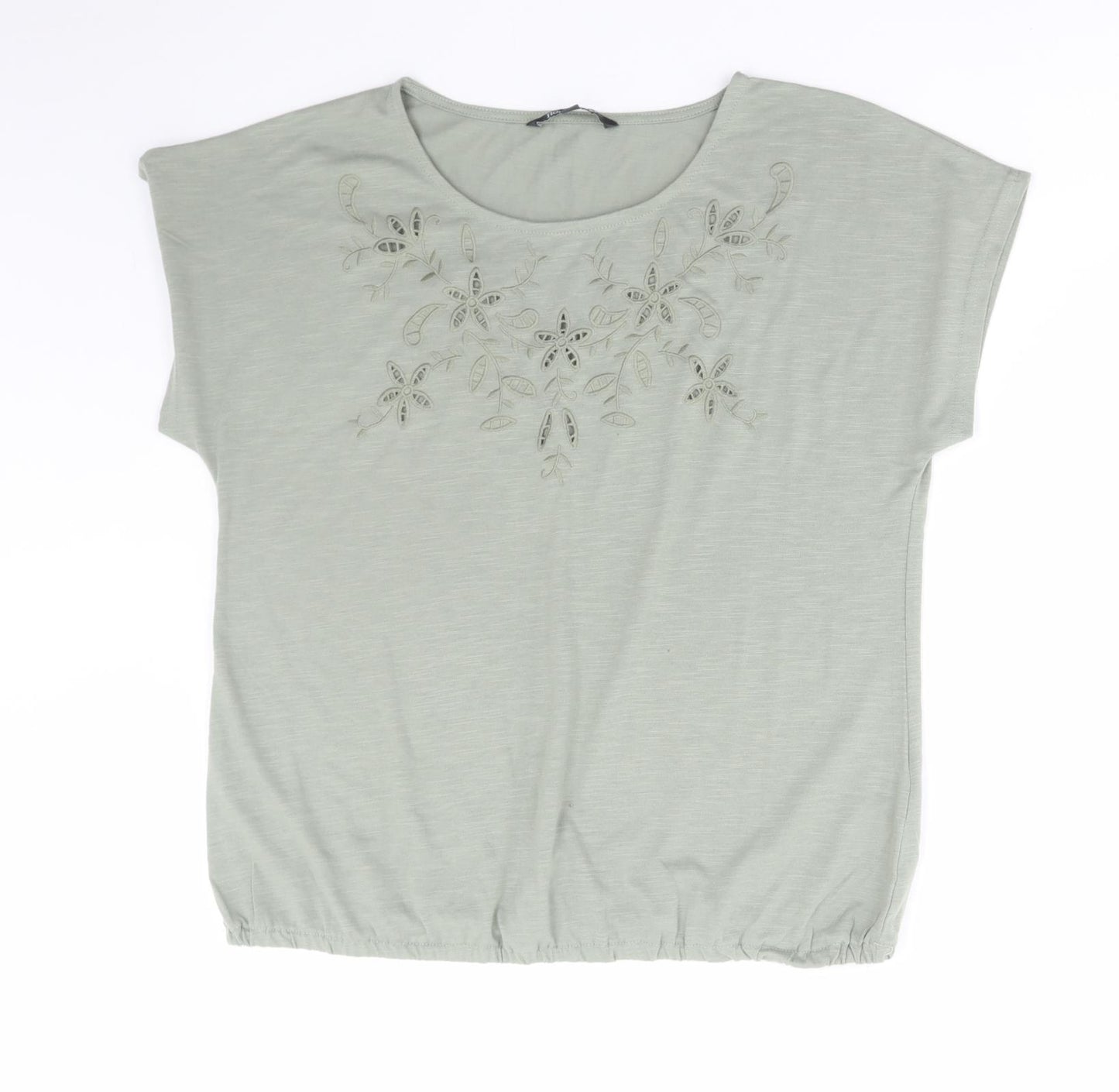 Bonmarché Womens Green Polyester Basic T-Shirt Size 14 Round Neck