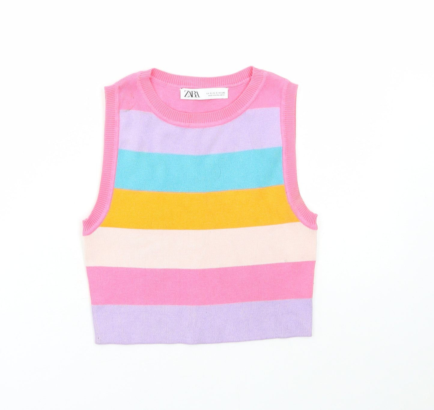 Zara Womens Multicoloured Round Neck Striped Polyamide Vest Jumper Size S