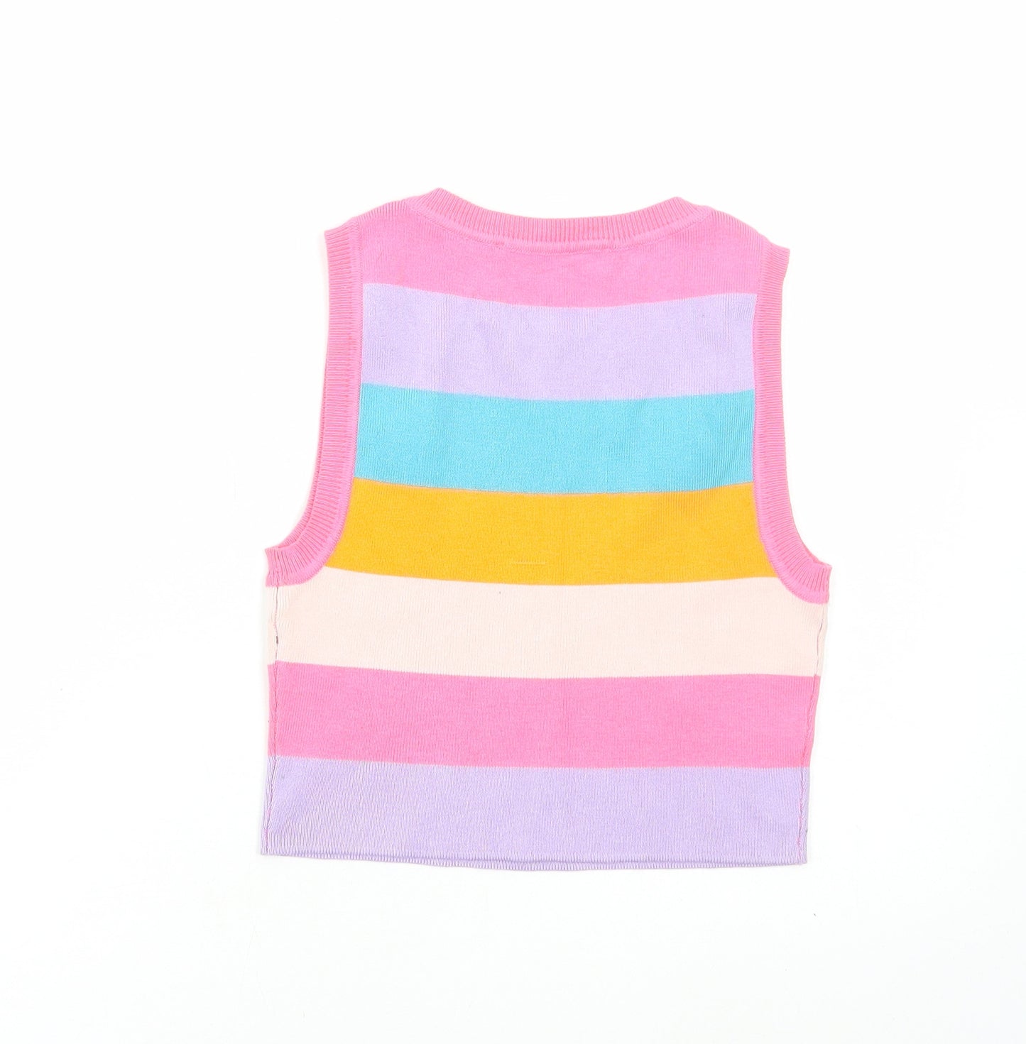 Zara Womens Multicoloured Round Neck Striped Polyamide Vest Jumper Size S