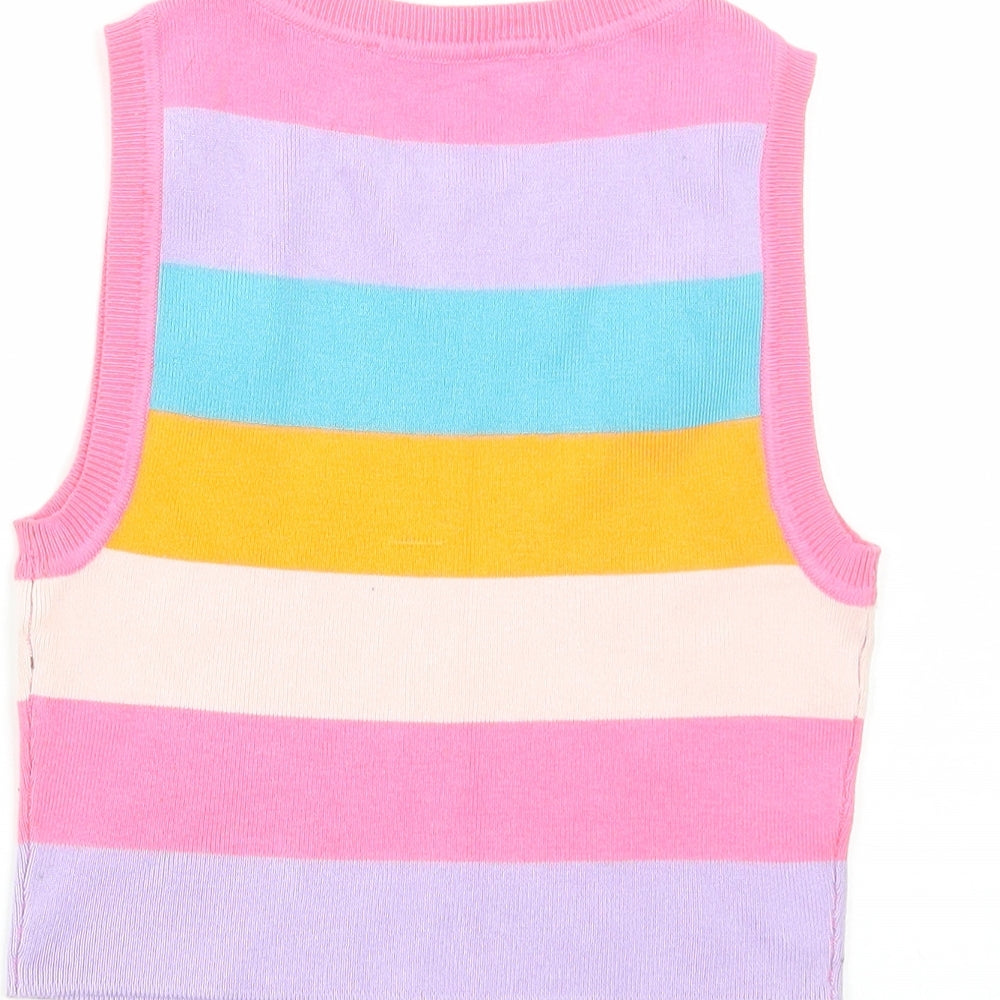 Zara Womens Multicoloured Round Neck Striped Polyamide Vest Jumper Size S