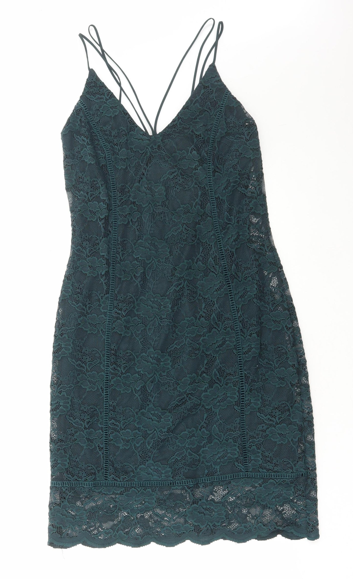 Topshop Womens Green Nylon Bodycon Size 10 V-Neck Zip
