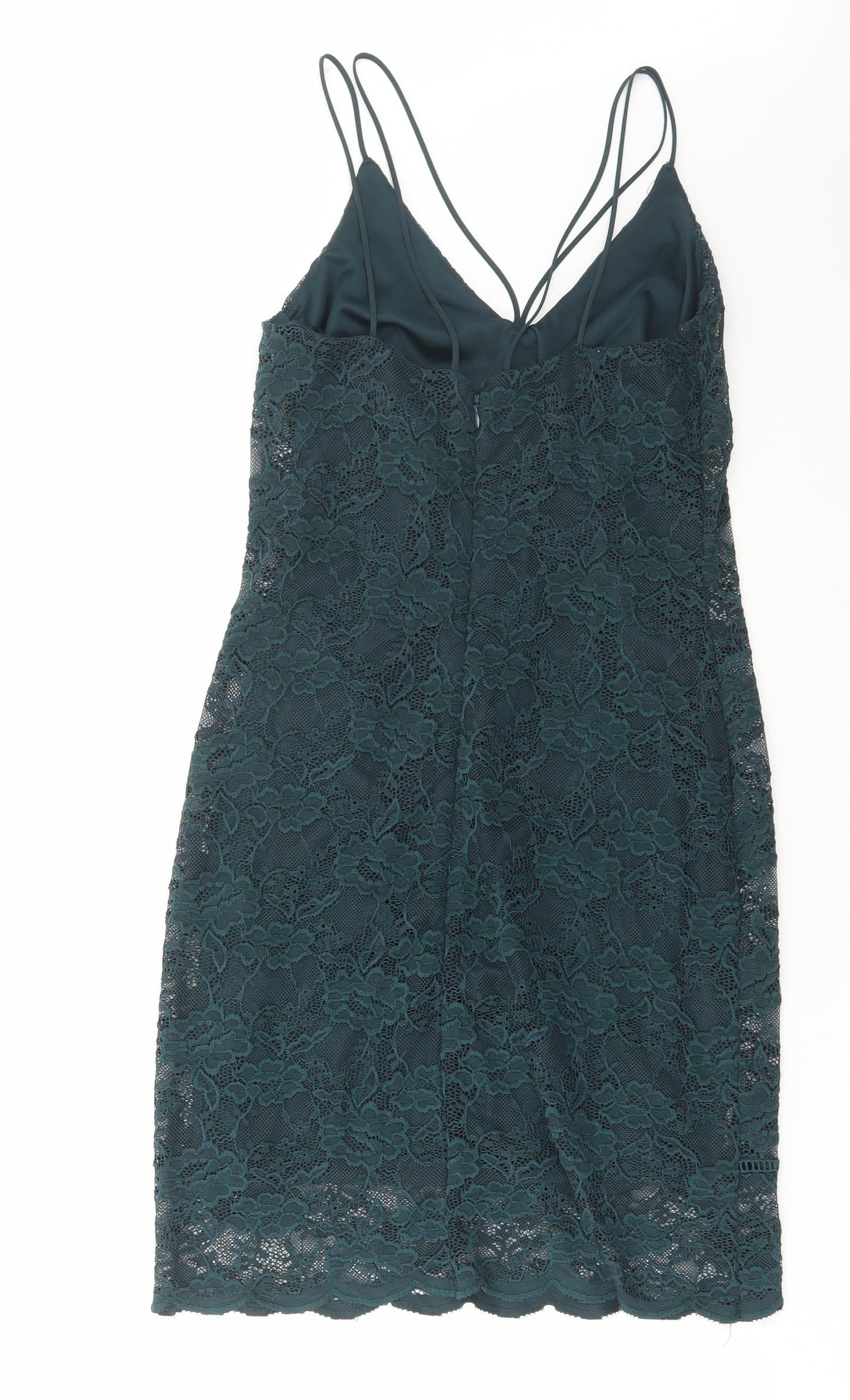 Topshop Womens Green Nylon Bodycon Size 10 V-Neck Zip