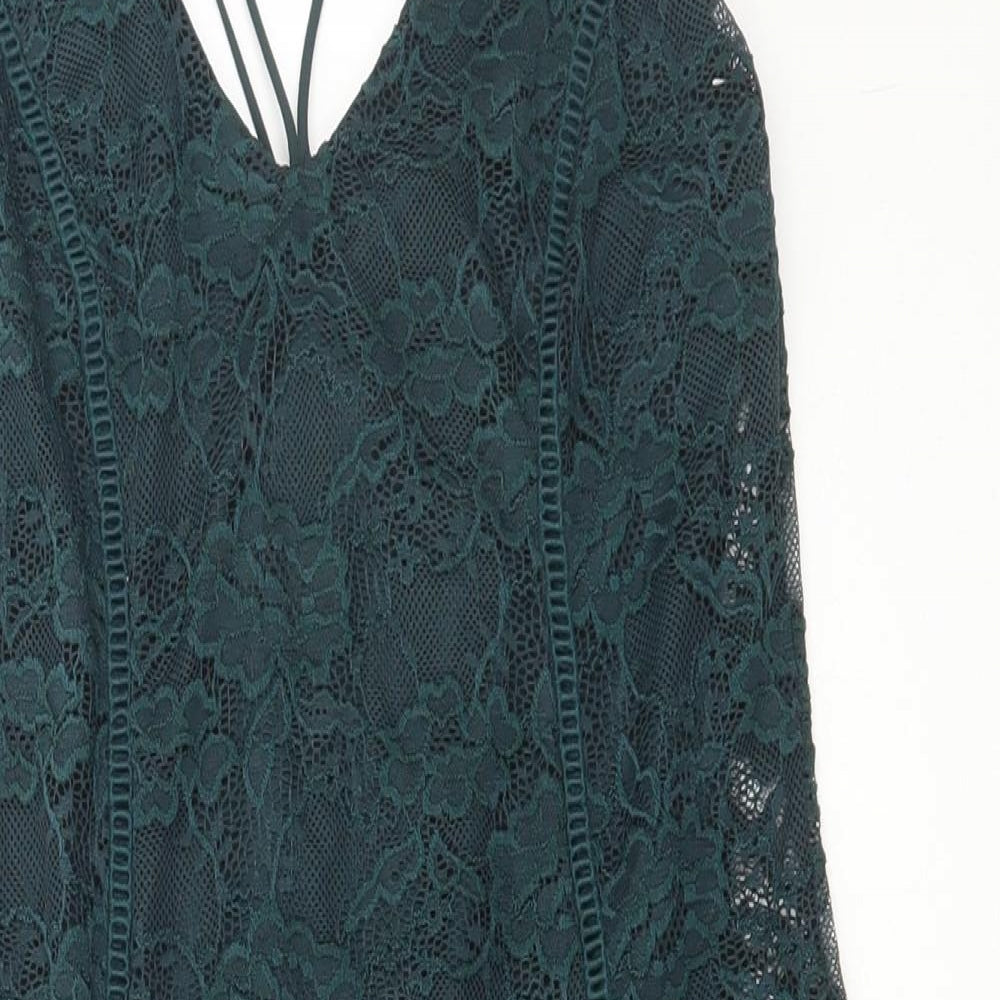 Topshop Womens Green Nylon Bodycon Size 10 V-Neck Zip