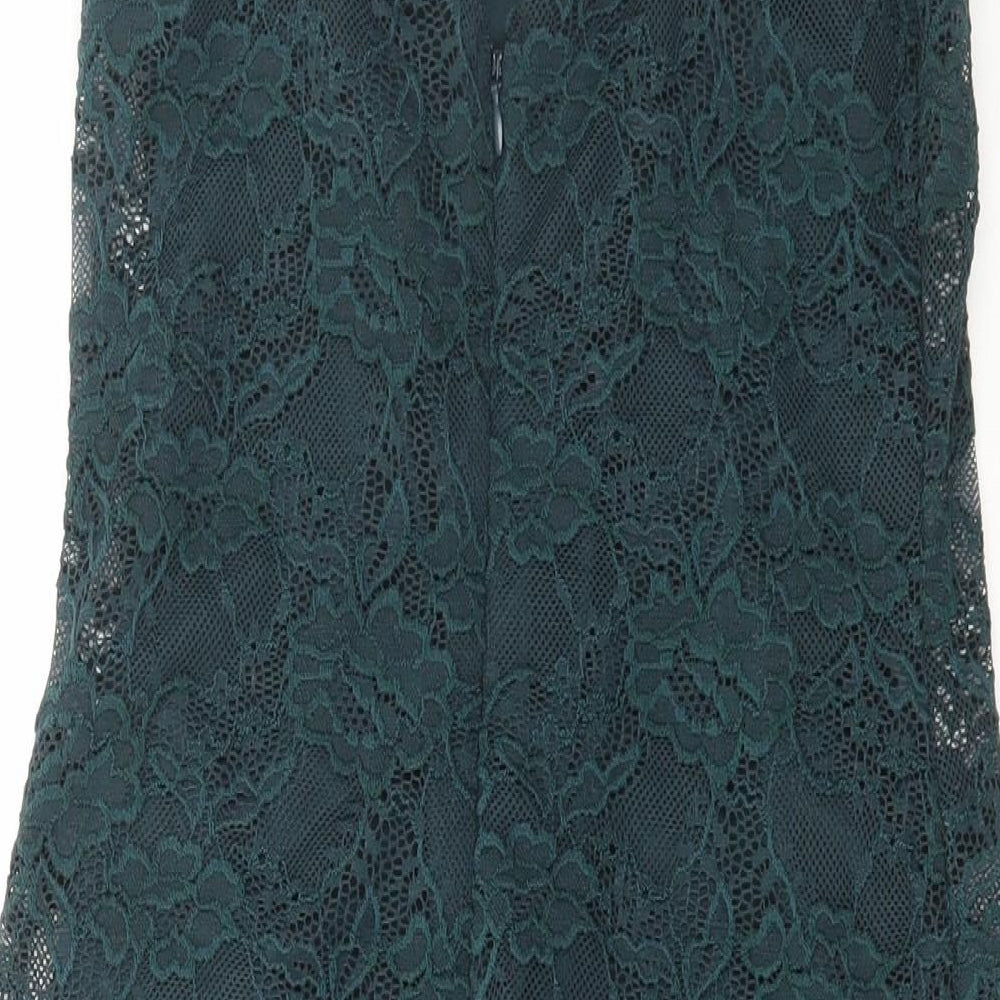 Topshop Womens Green Nylon Bodycon Size 10 V-Neck Zip
