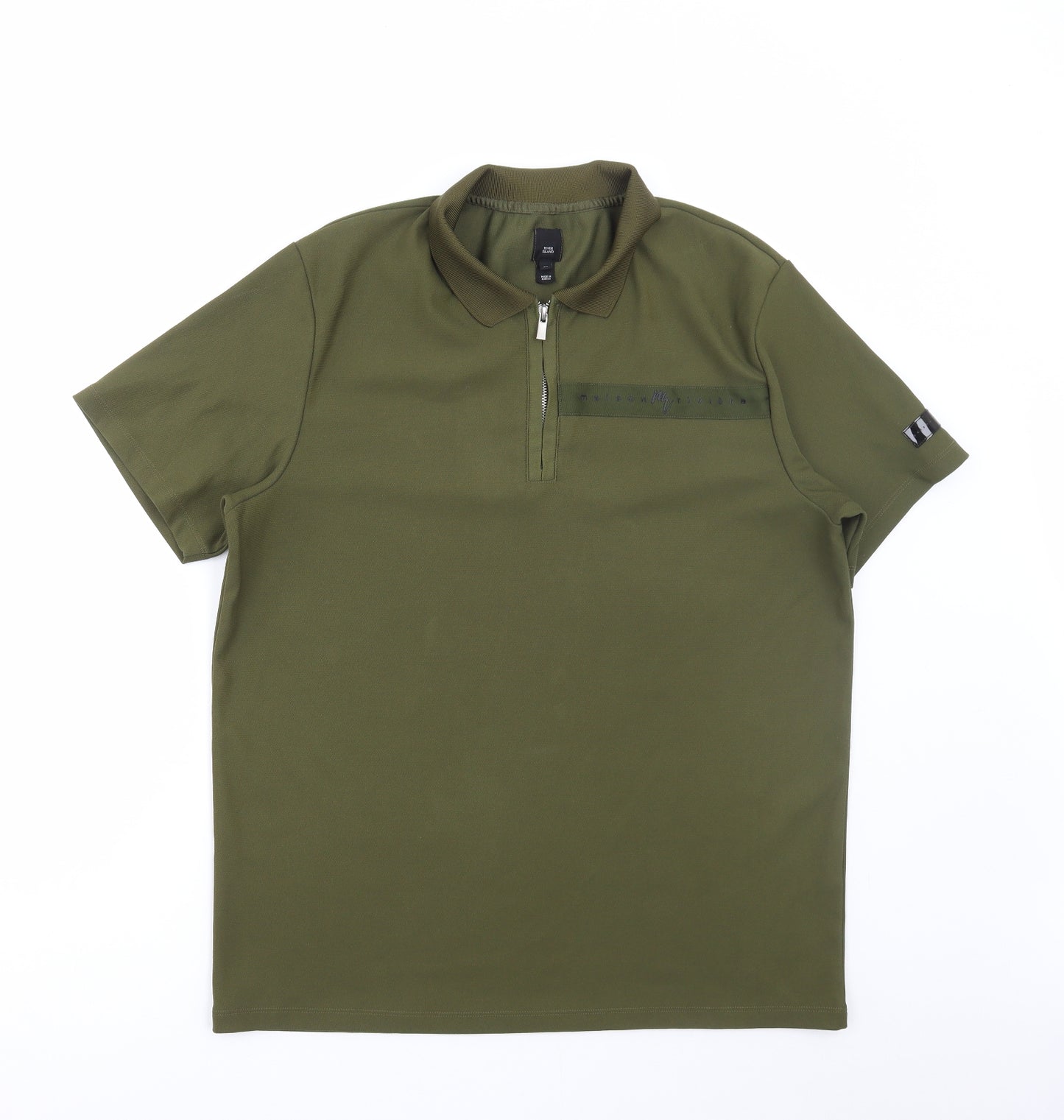 River Island Mens Green Polyester Polo Size XL Collared Zip