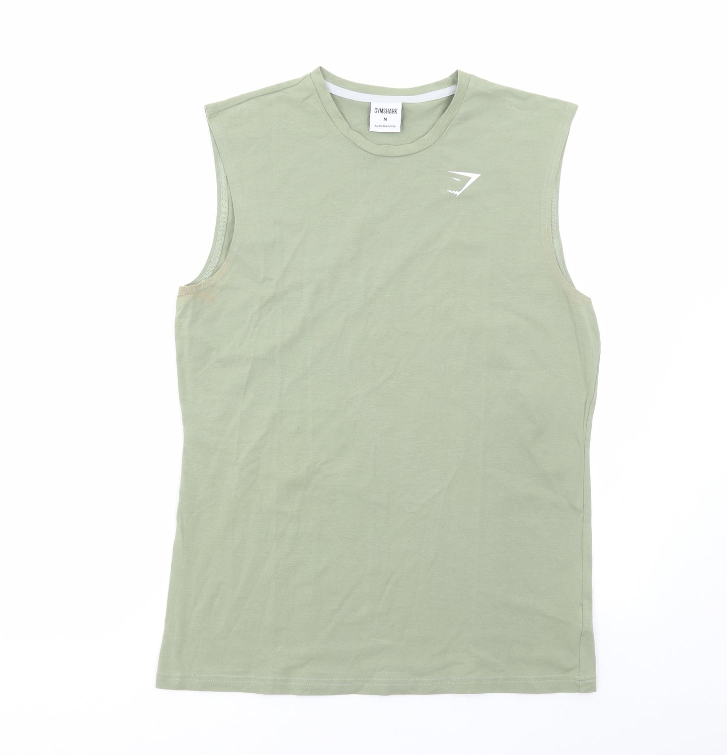 Gymshark Mens Green Cotton Basic Tank Size M Round Neck Pullover