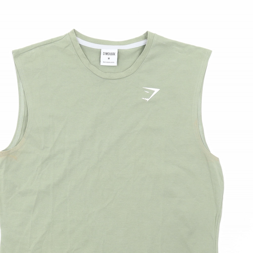 Gymshark Mens Green Cotton Basic Tank Size M Round Neck Pullover