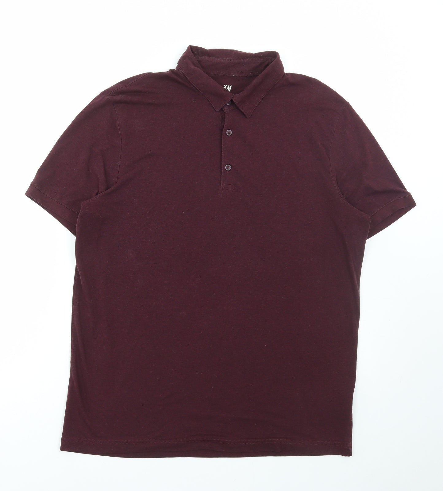 H&M Mens Red Cotton Polo Size L Collared Button