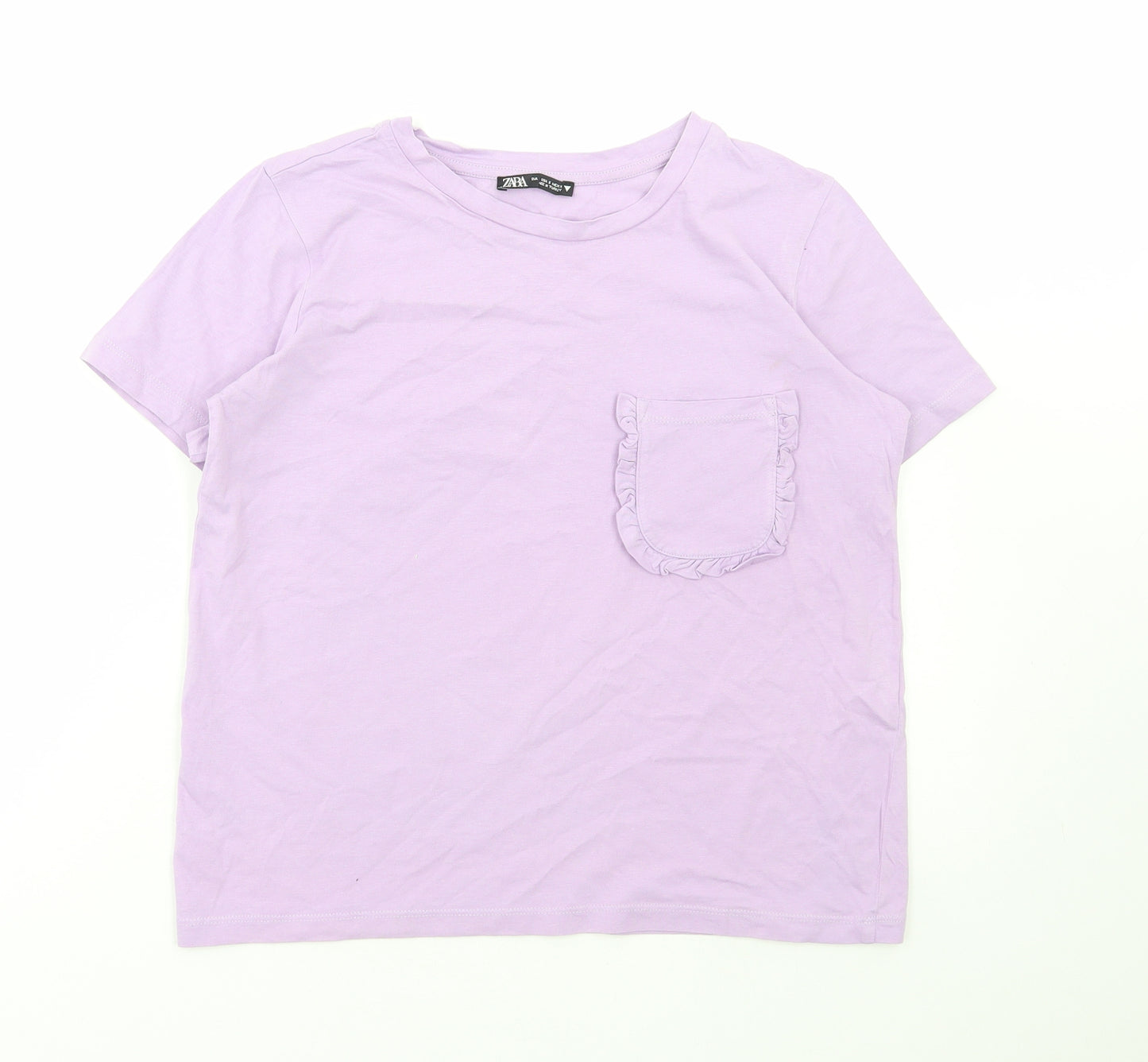 Zara Womens Purple Cotton Basic T-Shirt Size S Round Neck