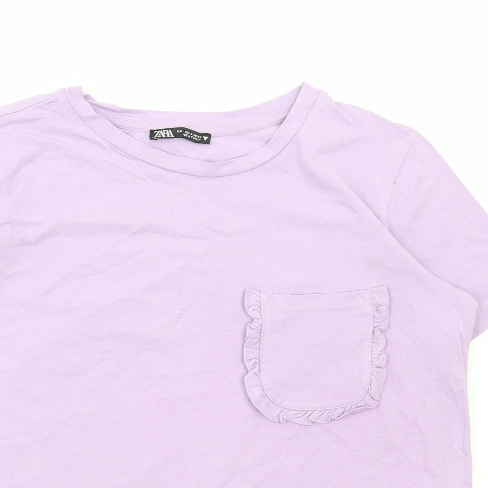 Zara Womens Purple Cotton Basic T-Shirt Size S Round Neck