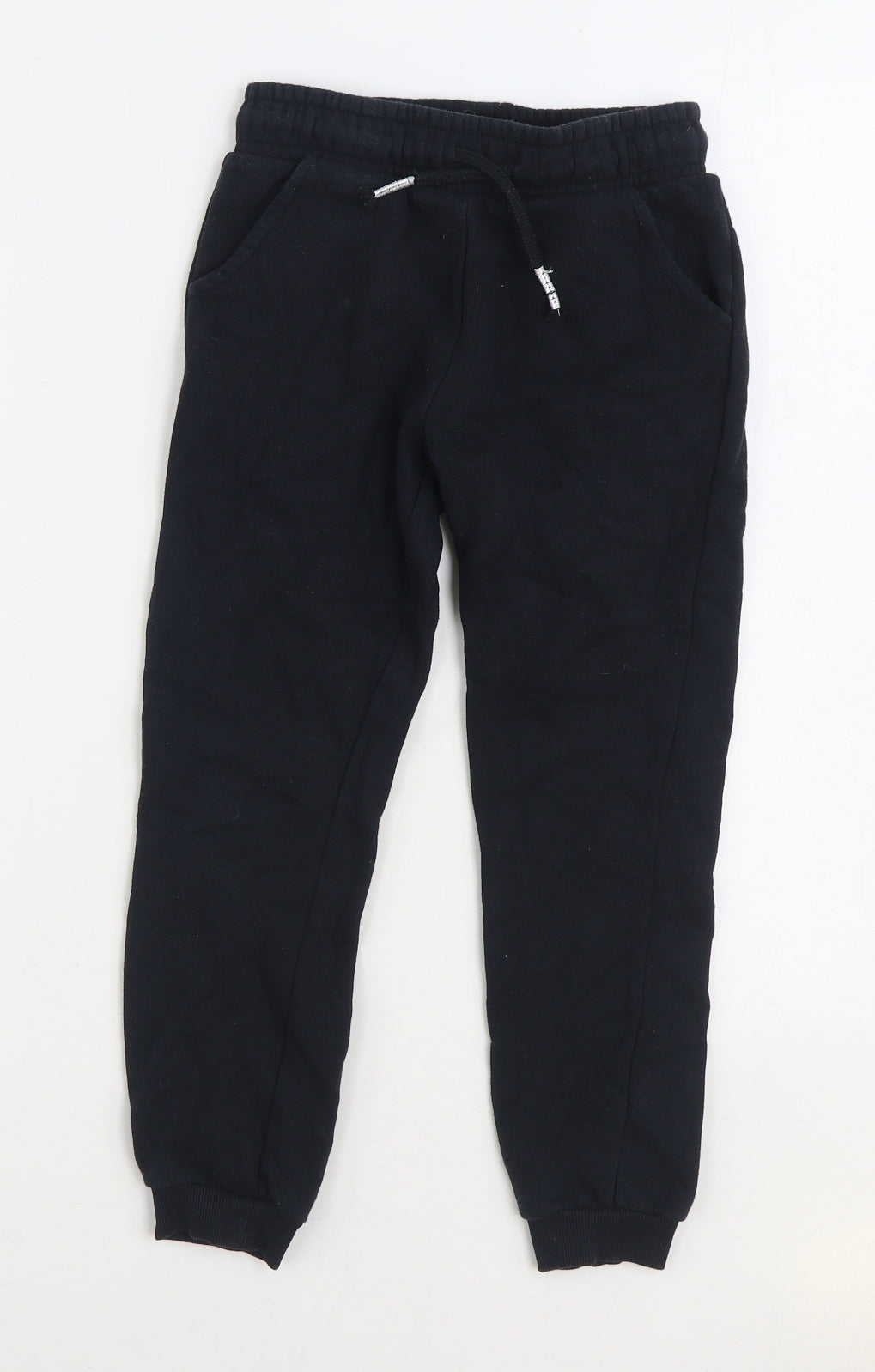 F&F Boys Black Cotton Jogger Trousers Size 7-8 Years Regular Drawstring