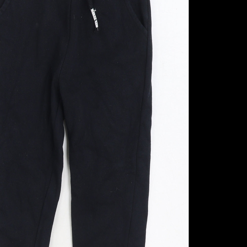 F&F Boys Black Cotton Jogger Trousers Size 7-8 Years Regular Drawstring