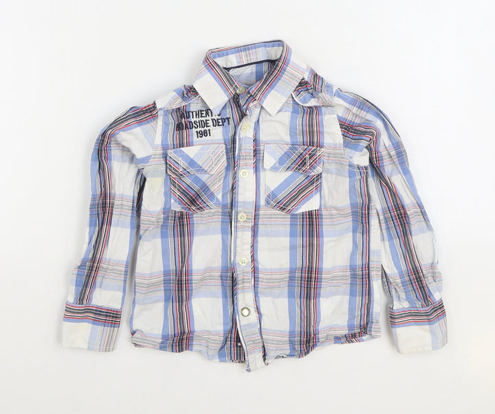 Dunnes Stores Boys Blue Plaid 100% Cotton Basic Button-Up Size 4 Years Collared Button