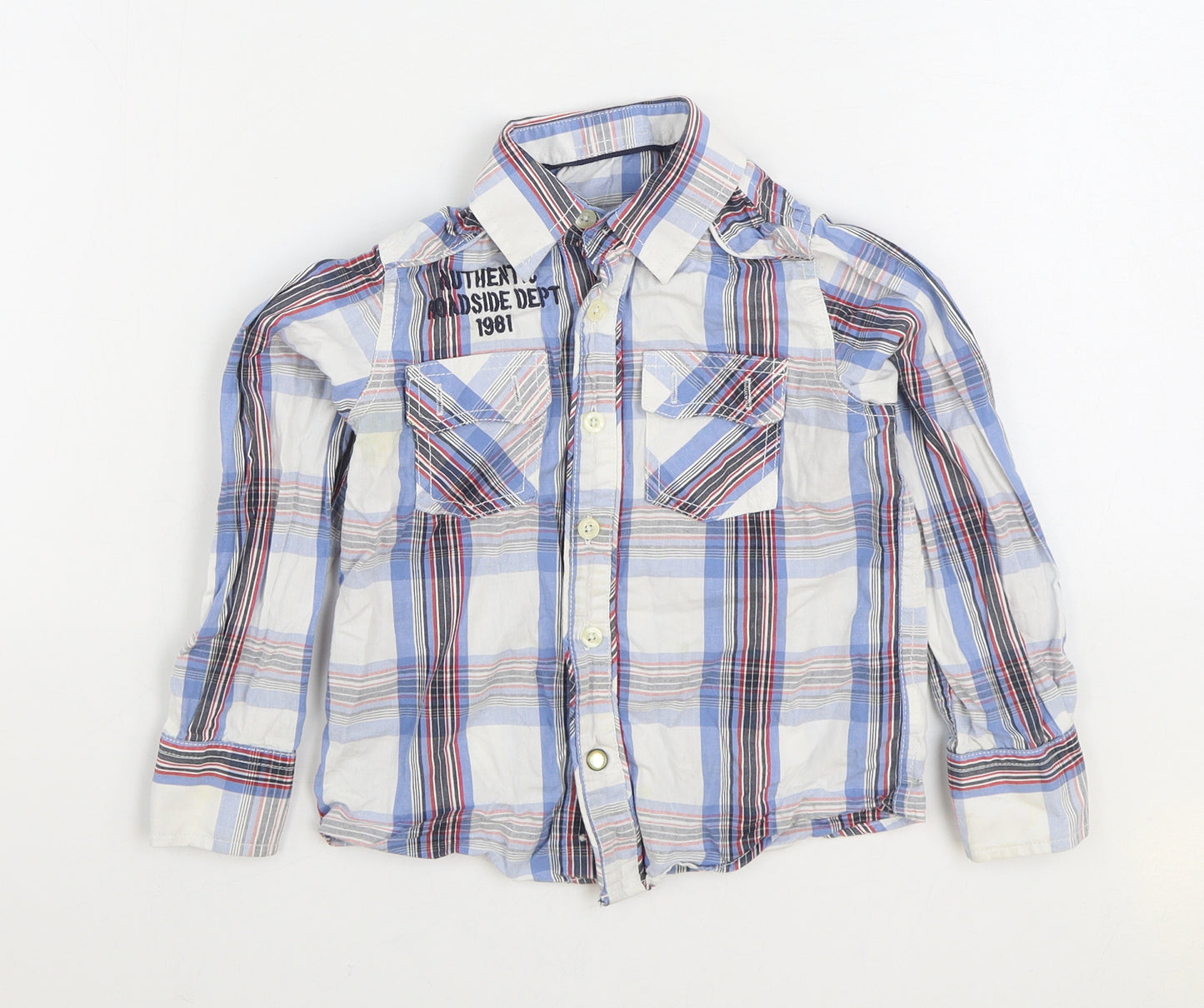 Dunnes Stores Boys Blue Plaid 100% Cotton Basic Button-Up Size 4 Years Collared Button