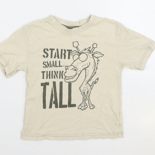 Rebel Boys Beige 100% Cotton Basic T-Shirt Size 4-5 Years Round Neck Pullover - Giraffe Slogan