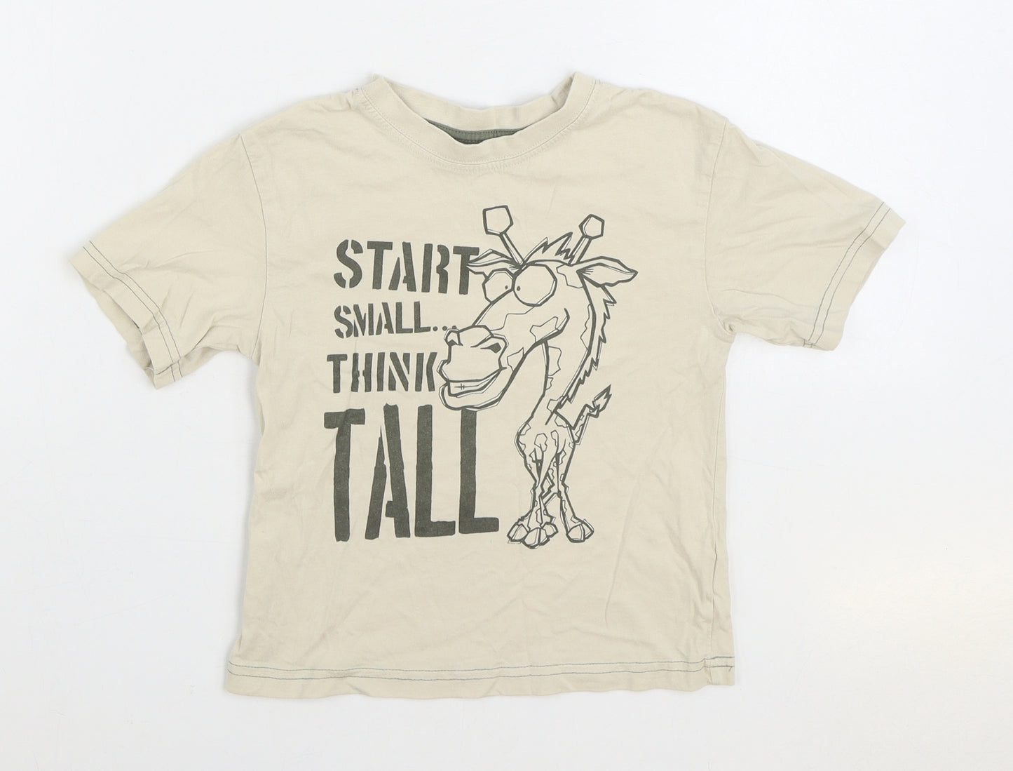 Rebel Boys Beige 100% Cotton Basic T-Shirt Size 4-5 Years Round Neck Pullover - Giraffe Slogan