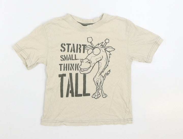 Rebel Boys Beige 100% Cotton Basic T-Shirt Size 4-5 Years Round Neck Pullover - Giraffe Slogan