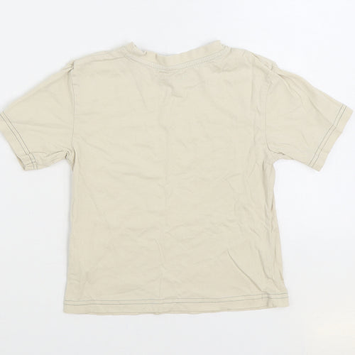 Rebel Boys Beige 100% Cotton Basic T-Shirt Size 4-5 Years Round Neck Pullover - Giraffe Slogan