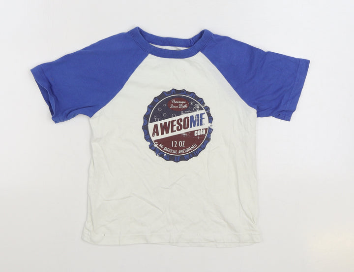 Cherokee Boys White 100% Cotton Basic T-Shirt Size 4-5 Years Round Neck Pullover - Awesome