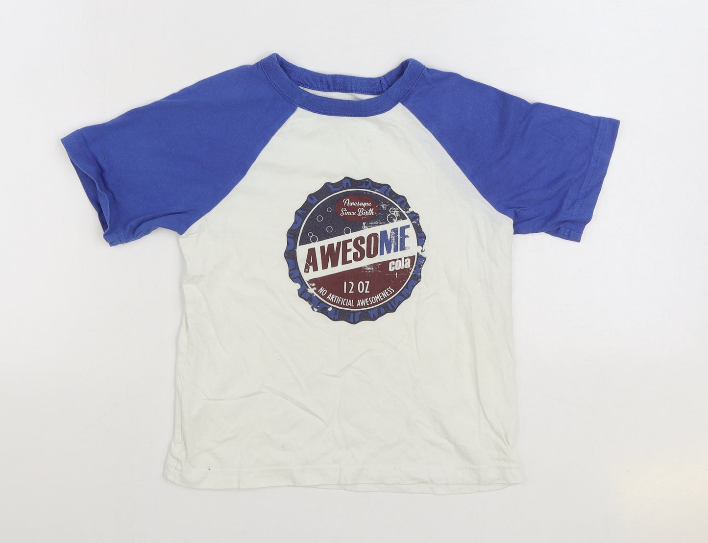 Cherokee Boys White 100% Cotton Basic T-Shirt Size 4-5 Years Round Neck Pullover - Awesome