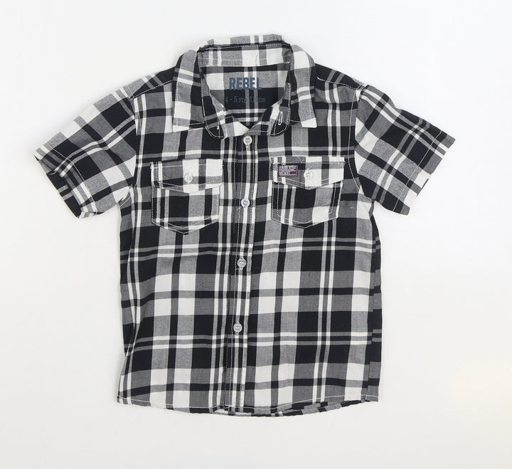 Rebel Boys Black Plaid 100% Cotton Basic Button-Up Size 4-5 Years Collared Button