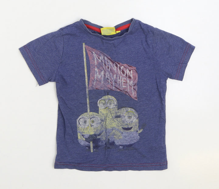 Rebel Boys Blue 100% Cotton Basic T-Shirt Size 4-5 Years Round Neck Pullover - Minions