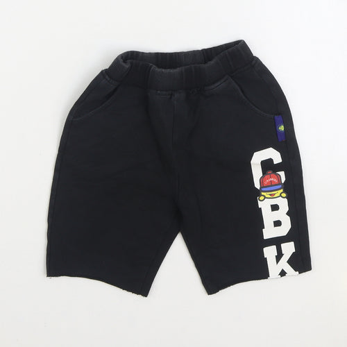 Ciboo Kids Boys Black Cotton Sweat Shorts Size 4-5 Years Regular Drawstring - Logo