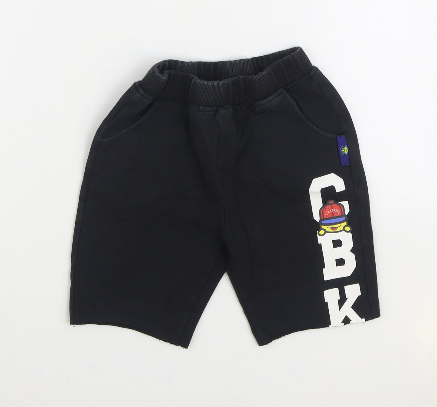 Ciboo Kids Boys Black Cotton Sweat Shorts Size 4-5 Years Regular Drawstring - Logo