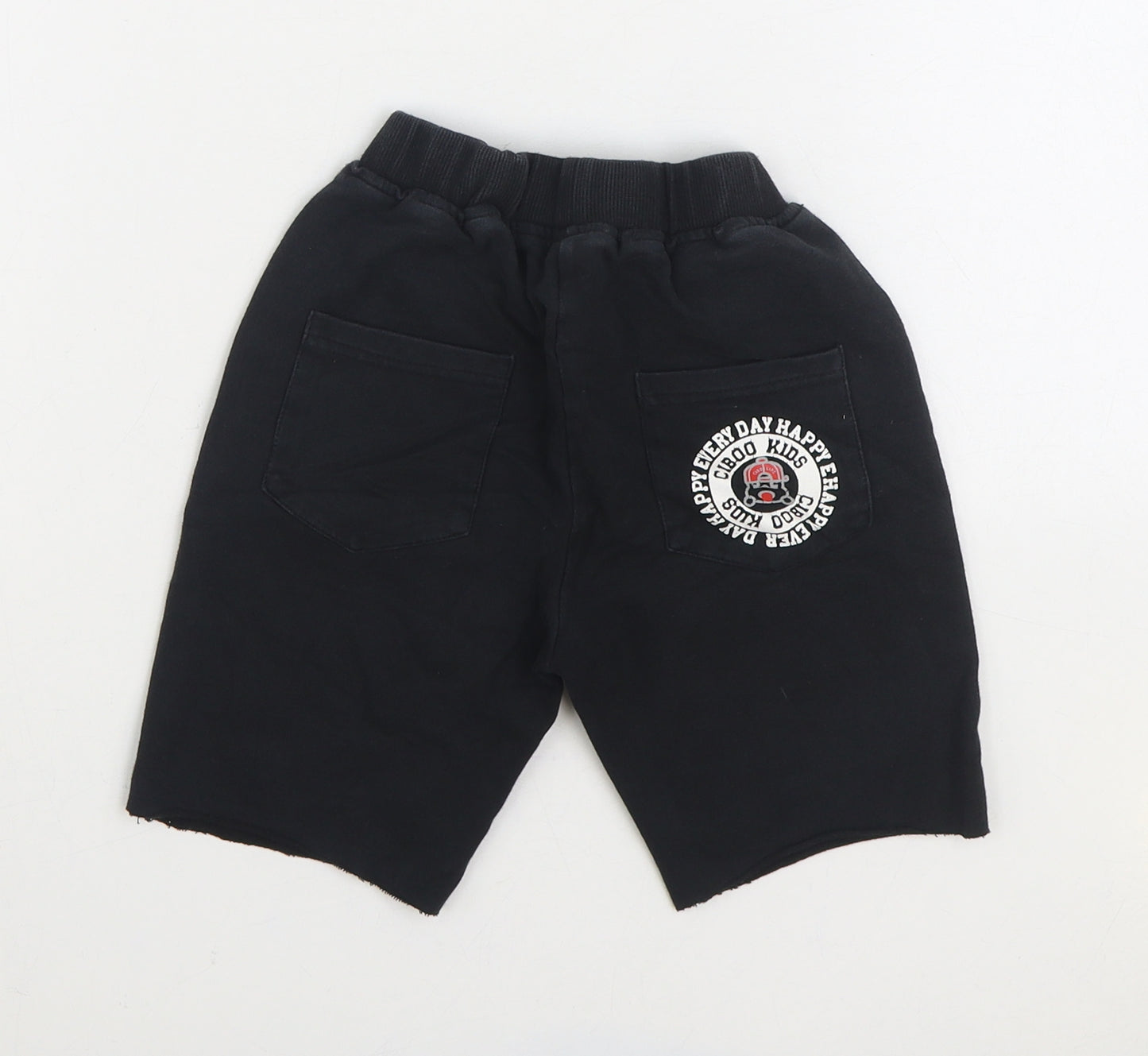 Ciboo Kids Boys Black Cotton Sweat Shorts Size 4-5 Years Regular Drawstring - Logo