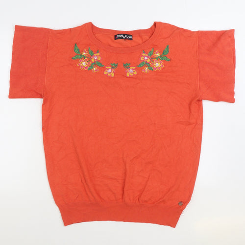 Rant & Rave Womens Orange Round Neck Floral Viscose Pullover Jumper Size L