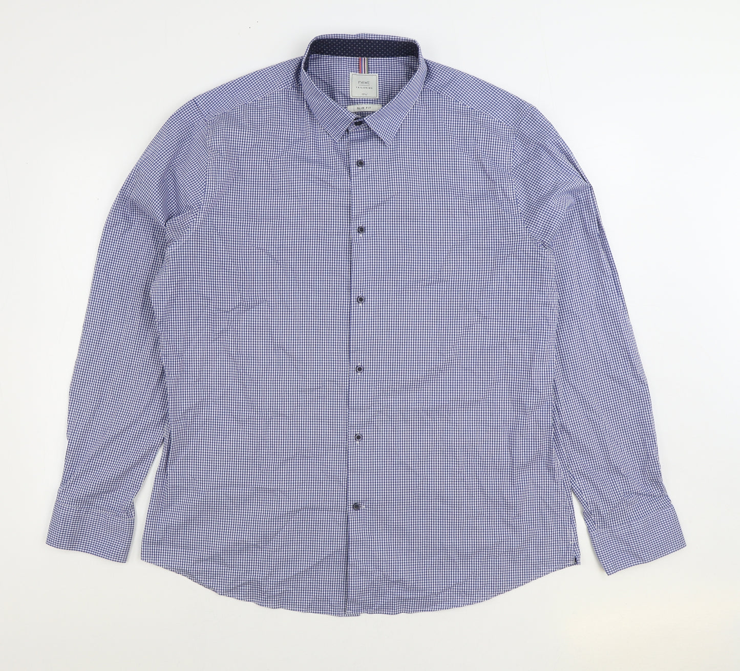 NEXT Mens Blue Check Cotton Button-Up Size 17.5 Collared Button