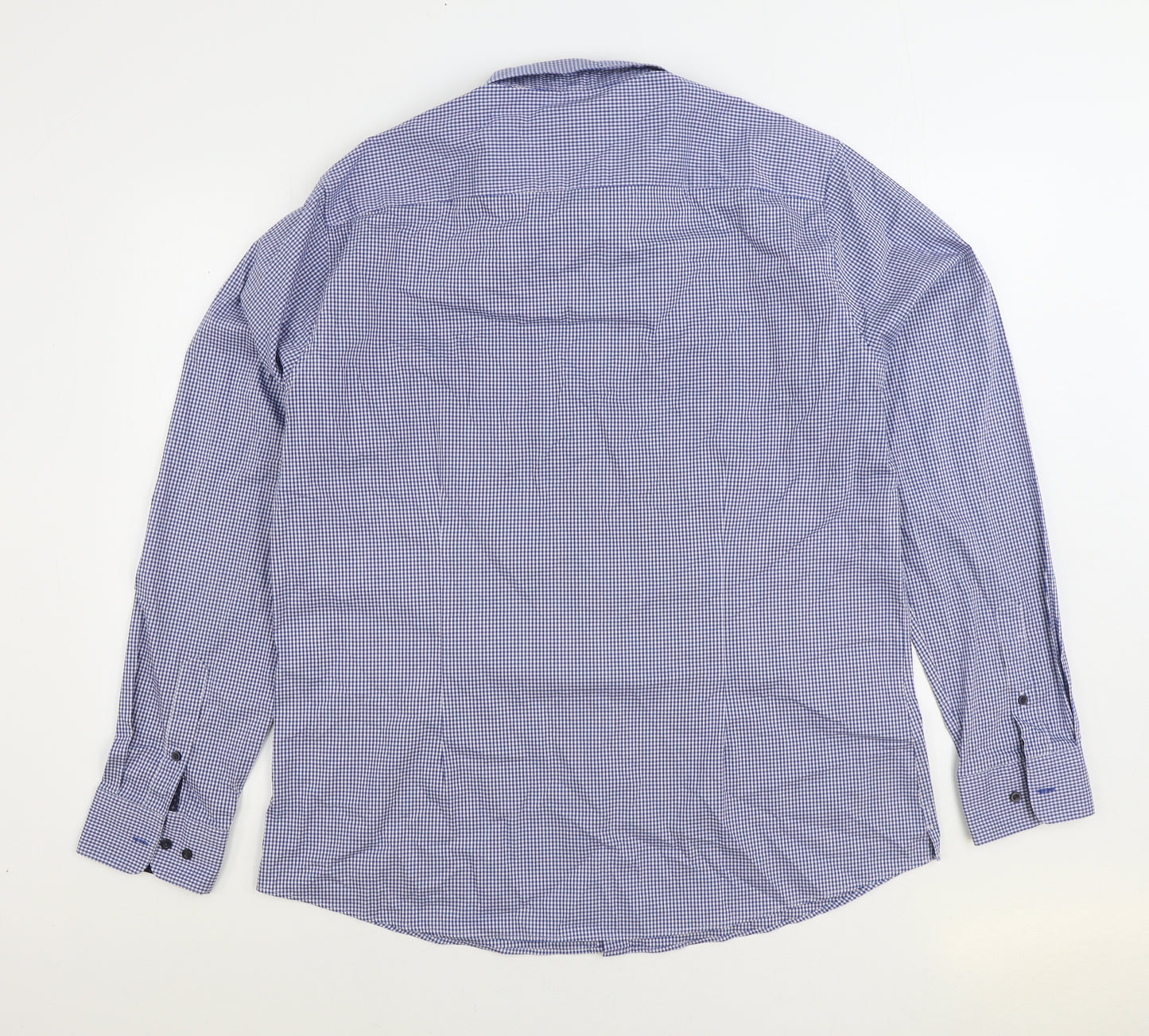 NEXT Mens Blue Check Cotton Button-Up Size 17.5 Collared Button