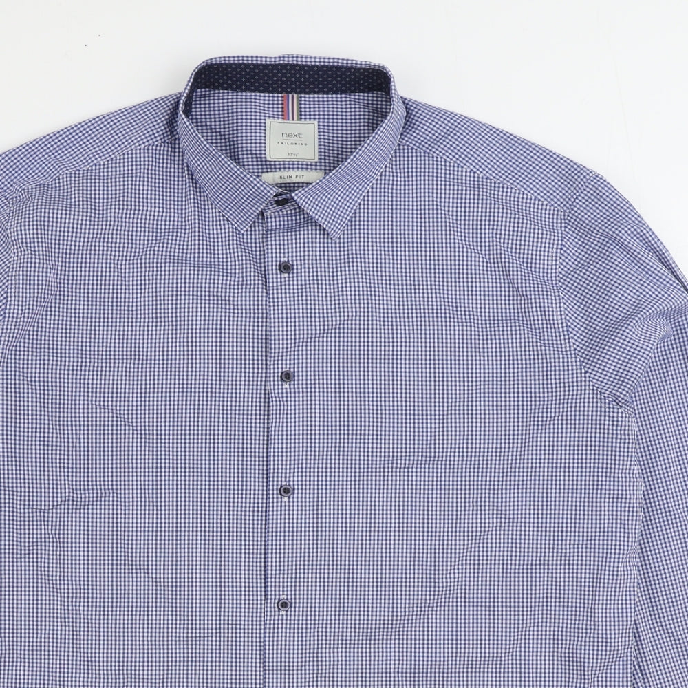 NEXT Mens Blue Check Cotton Button-Up Size 17.5 Collared Button