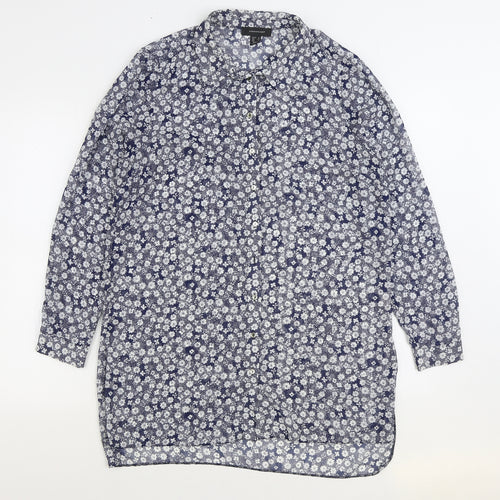 Atmosphere Womens Blue Floral Polyester Basic Button-Up Size 14 Collared