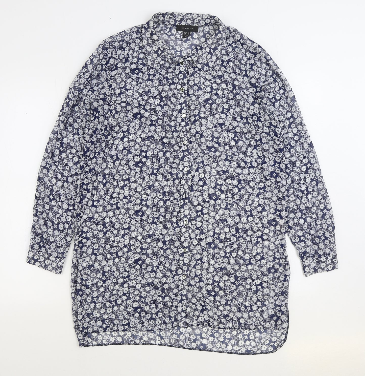 Atmosphere Womens Blue Floral Polyester Basic Button-Up Size 14 Collared