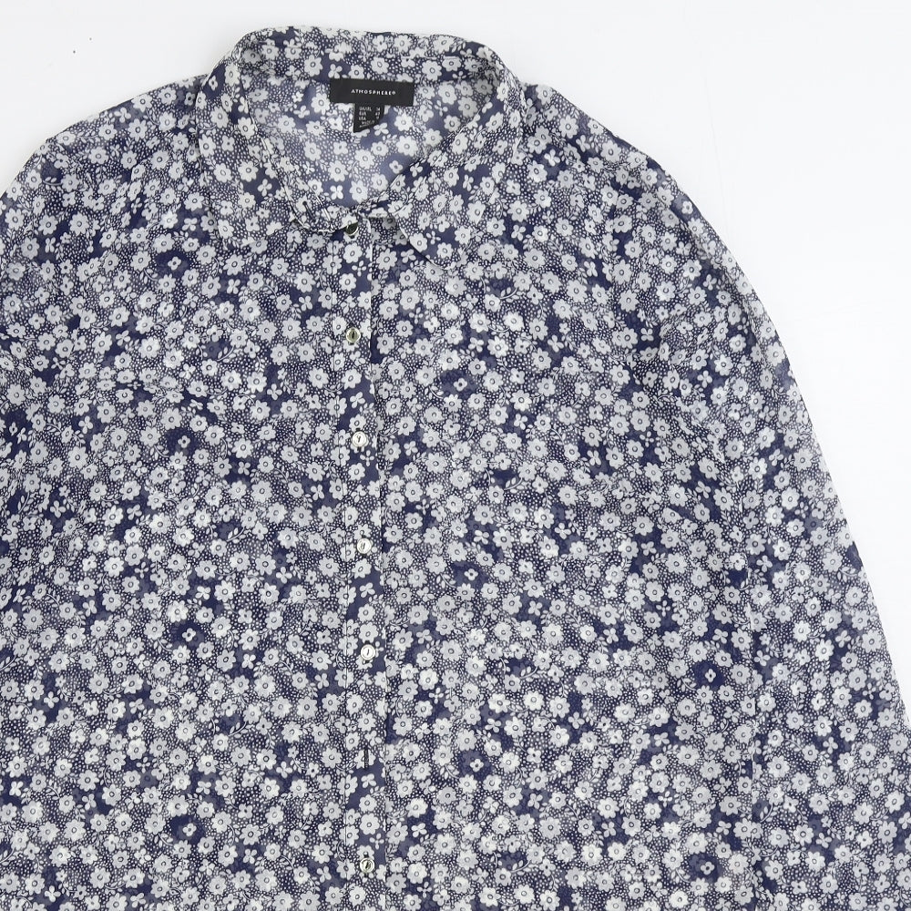 Atmosphere Womens Blue Floral Polyester Basic Button-Up Size 14 Collared