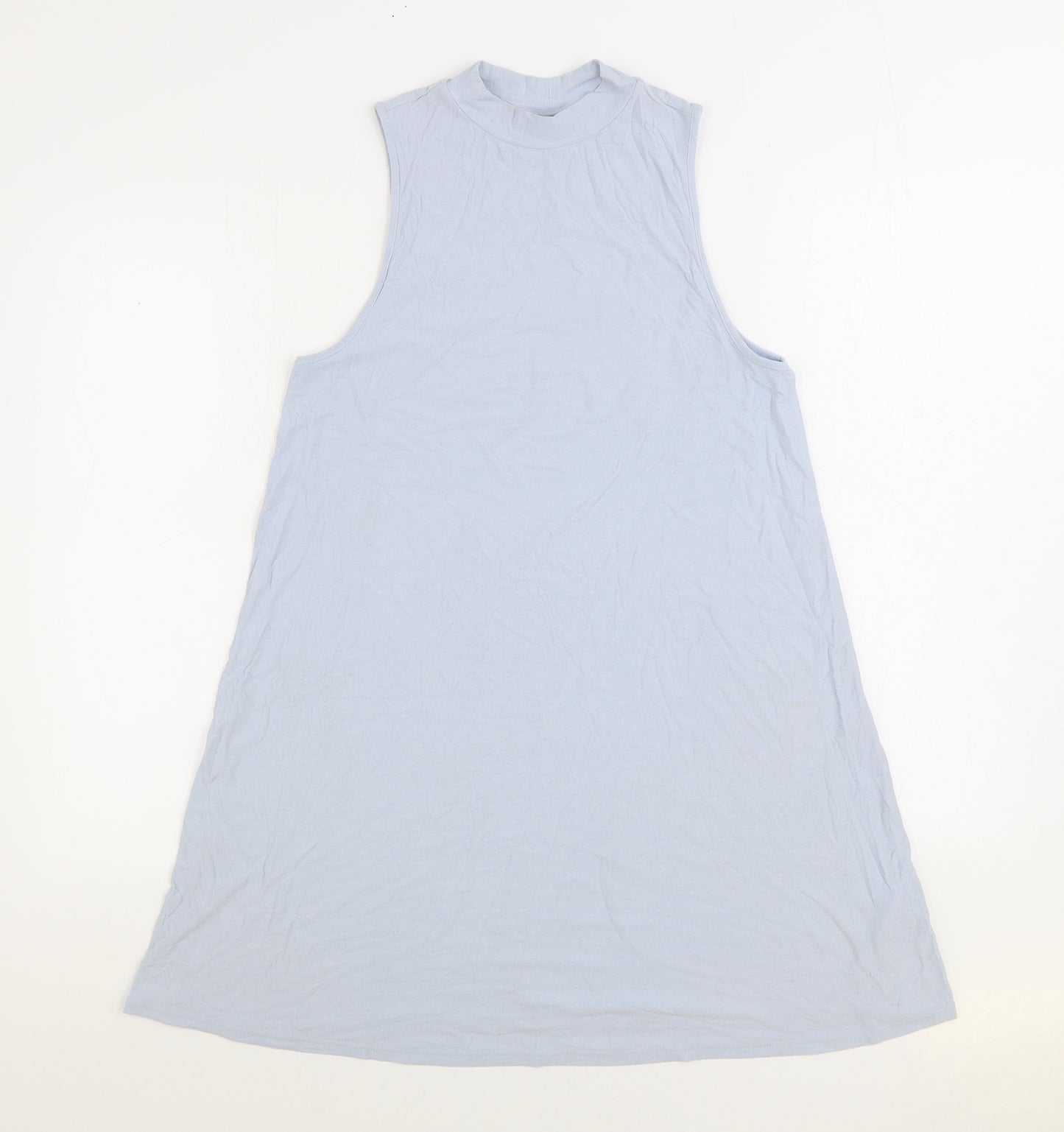 Topshop Womens Blue Viscose Tank Dress Size 12 Mock Neck Pullover