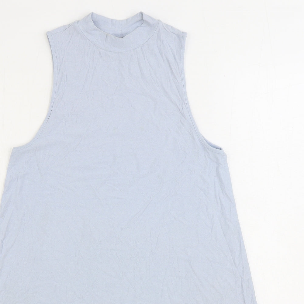 Topshop Womens Blue Viscose Tank Dress Size 12 Mock Neck Pullover