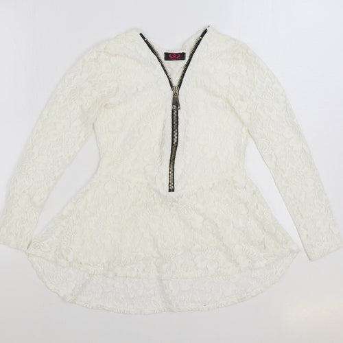 V London Womens White Polyester Basic Blouse Size S V-Neck