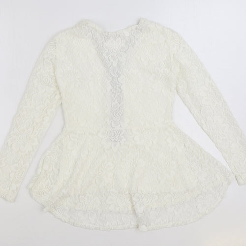 V London Womens White Polyester Basic Blouse Size S V-Neck