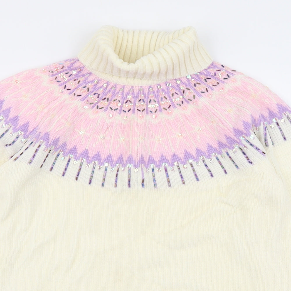 Papaya Womens Ivory Roll Neck Fair Isle Acrylic Pullover Jumper Size 16