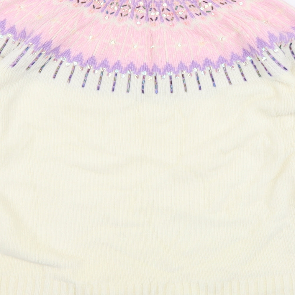 Papaya Womens Ivory Roll Neck Fair Isle Acrylic Pullover Jumper Size 16
