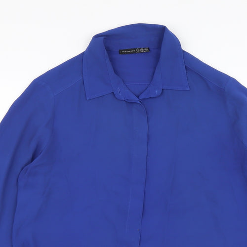 Atmosphere Womens Blue Polyester Basic Button-Up Size 14 Collared