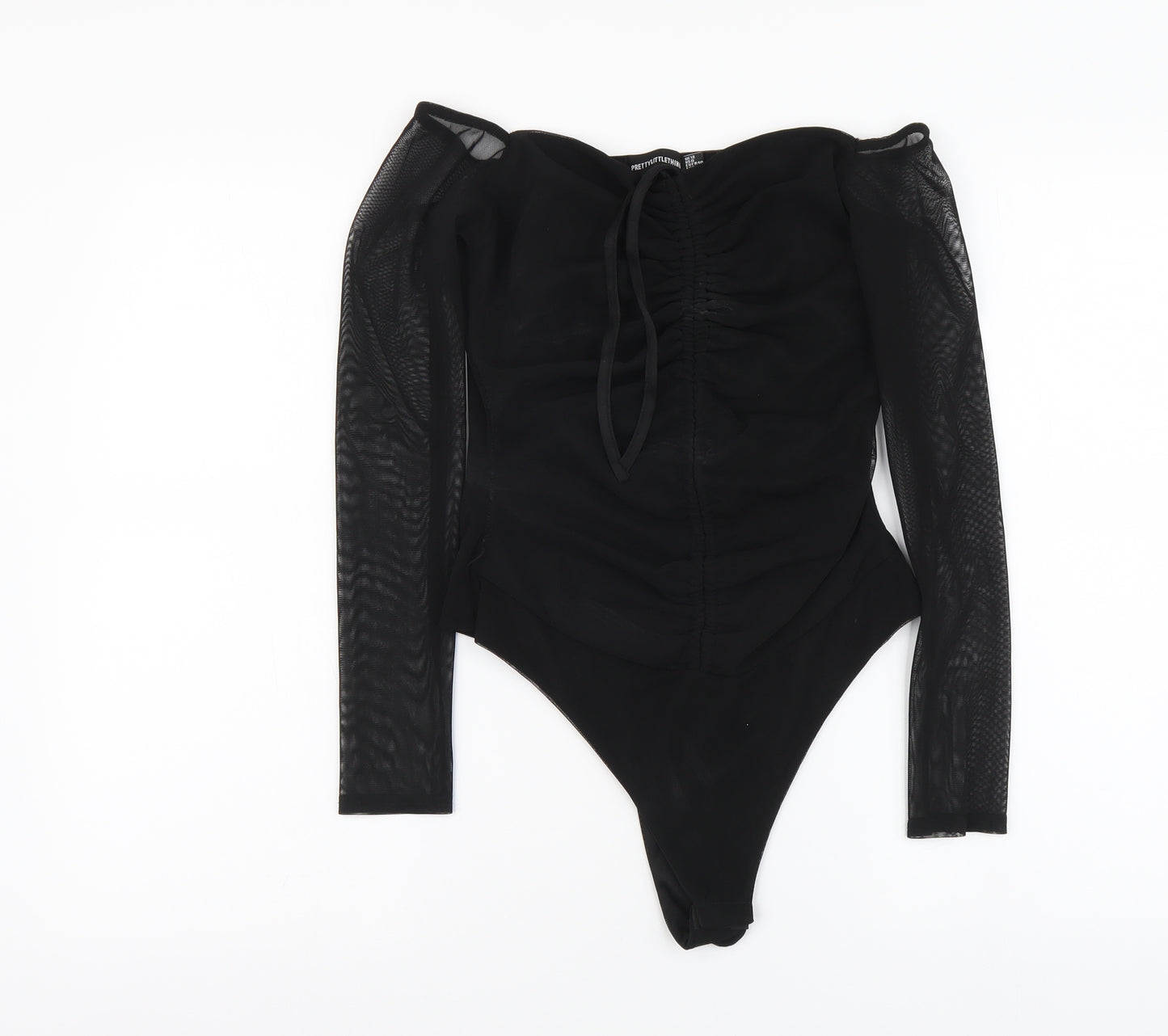 PRETTYLITTLETHING Womens Black Polyester Bodysuit One-Piece Size 12 Snap